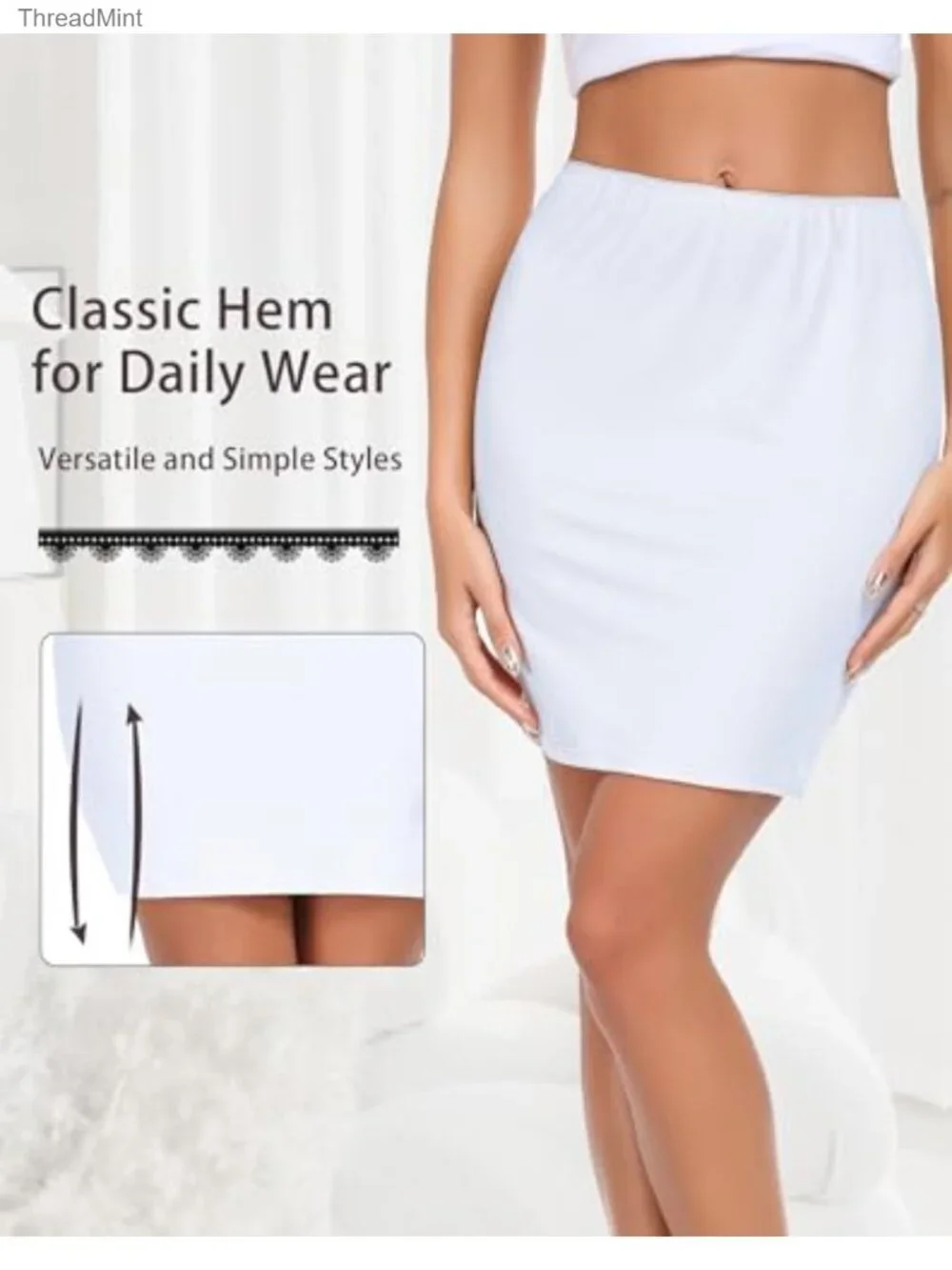 Women's Half Slip Under Dress Short Petticoat Above Knee A-Line Lace Elastic
